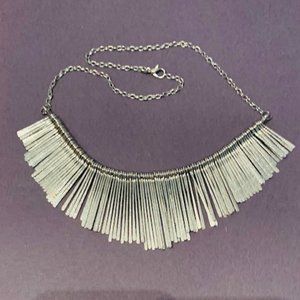 Unique statement necklace with drop etched silver bars